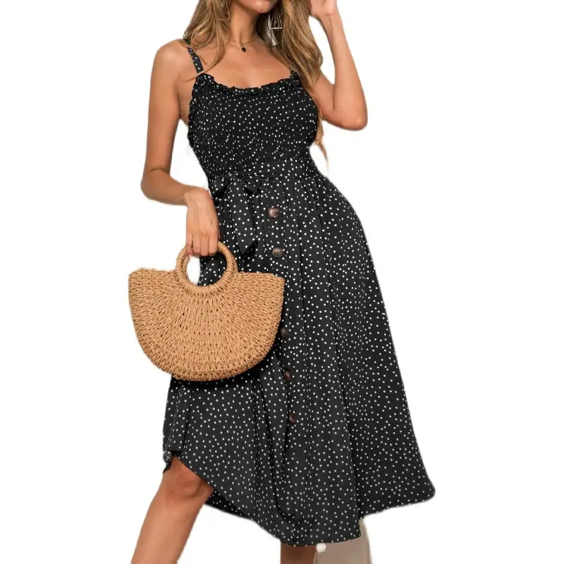 Row Button Ruffled Polka Dot Dress 966 - Image 7