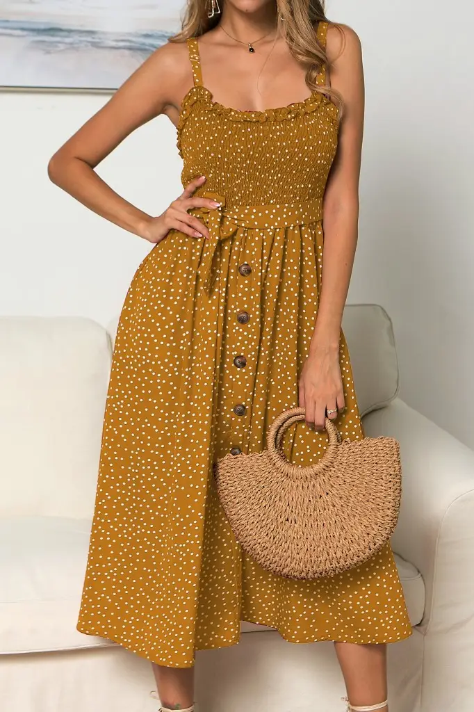 Row Button Ruffled Polka Dot Dress 966 — feature 4