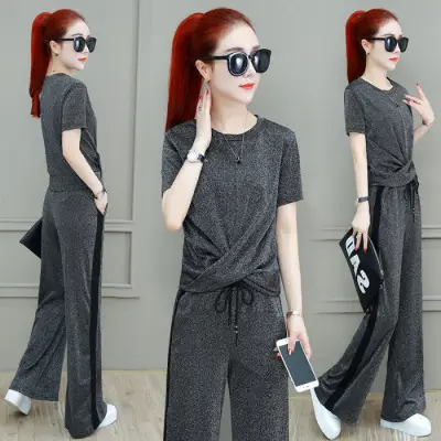 Women 2025 Wide Leg Pants Grey Drapey Set - Image 4