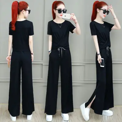 Women 2025 Wide Leg Pants Grey Drapey Set - Image 5