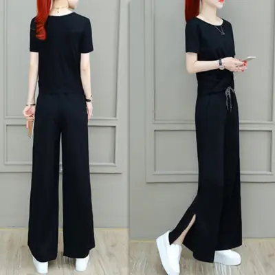 Women 2025 Wide Leg Pants Grey Drapey Set - Image 6