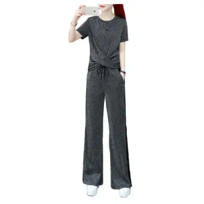 Women 2025 Wide Leg Pants Grey Drapey Set - Image 7