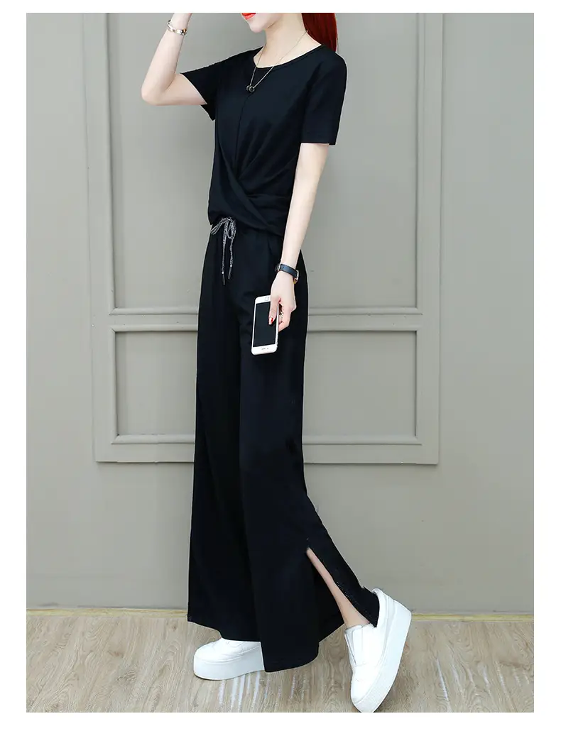 Women 2025 Wide Leg Pants Grey Drapey Set — feature 11