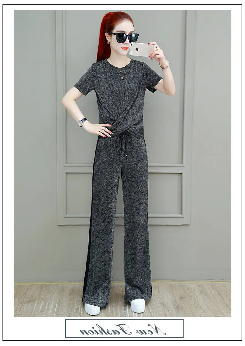 Women 2025 Wide Leg Pants Grey Drapey Set — feature 6