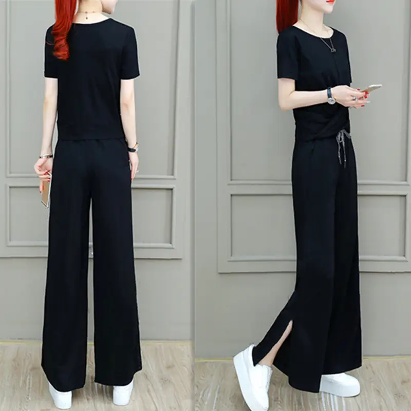 Women 2025 Wide Leg Pants Grey Drapey Set — feature 8