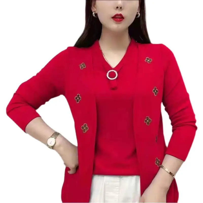 Blue Embroidered Slimming V-Neck Cardigan Large