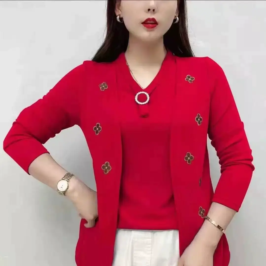 Blue Embroidered Slimming V-Neck Cardigan Large — feature 4