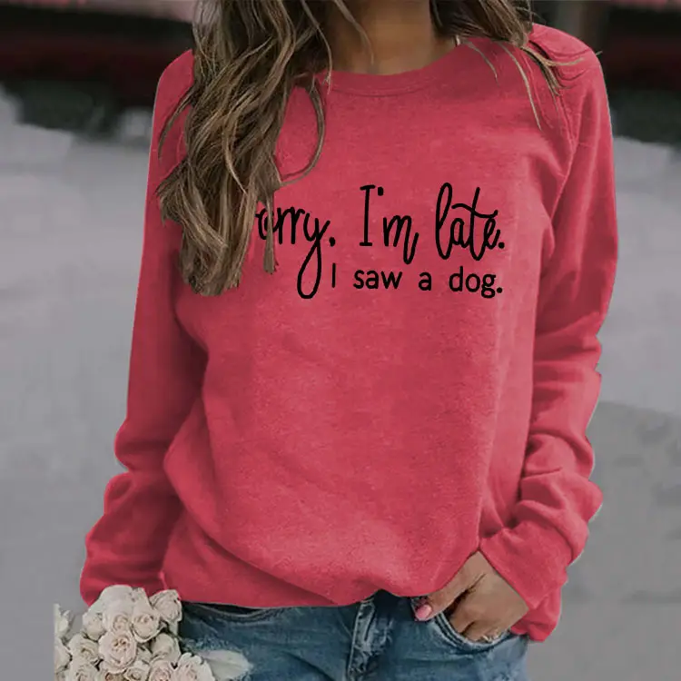 Ladies Long Sleeve Crewneck T-Shirt Blue Sorry I'm Late