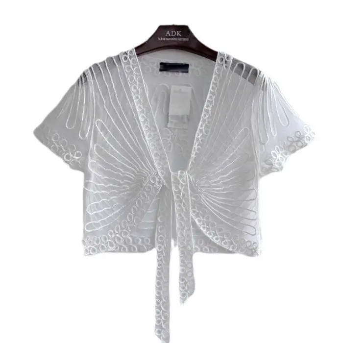 White Lace Gauze Cardigan Short Coat Summer Large - Image 6