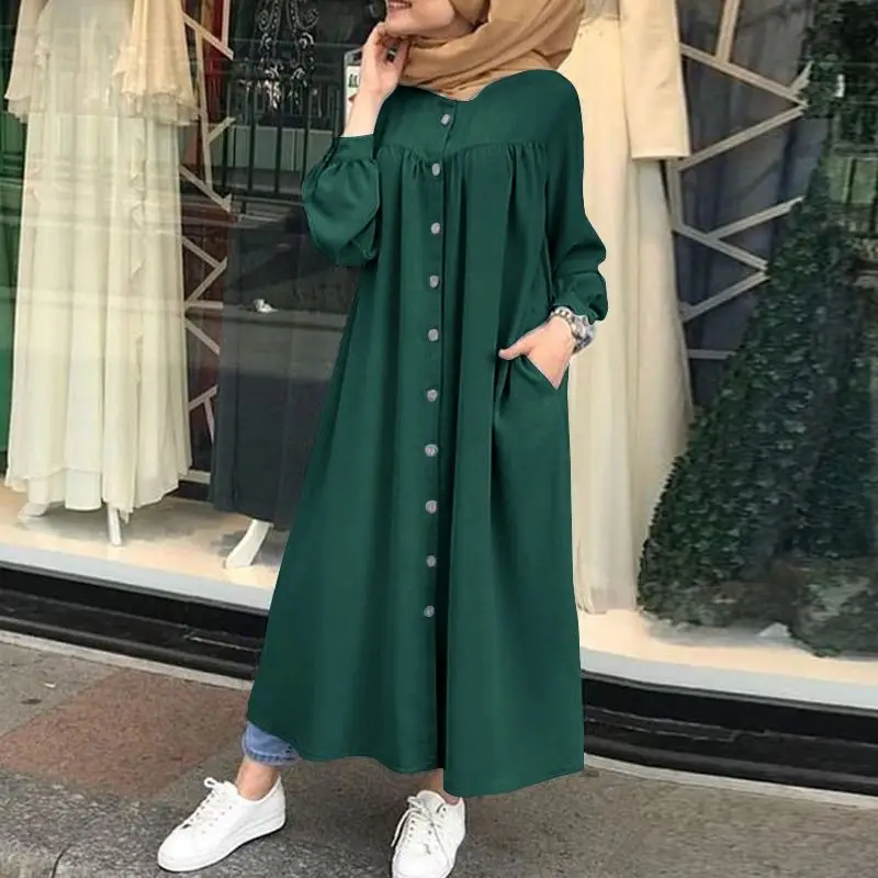 Green Long Sleeve Cardigan Dress for Women Large