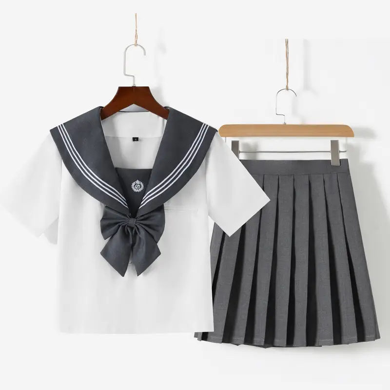 Japanese Embroidered Sailor Suit Top White Grey - Image 2