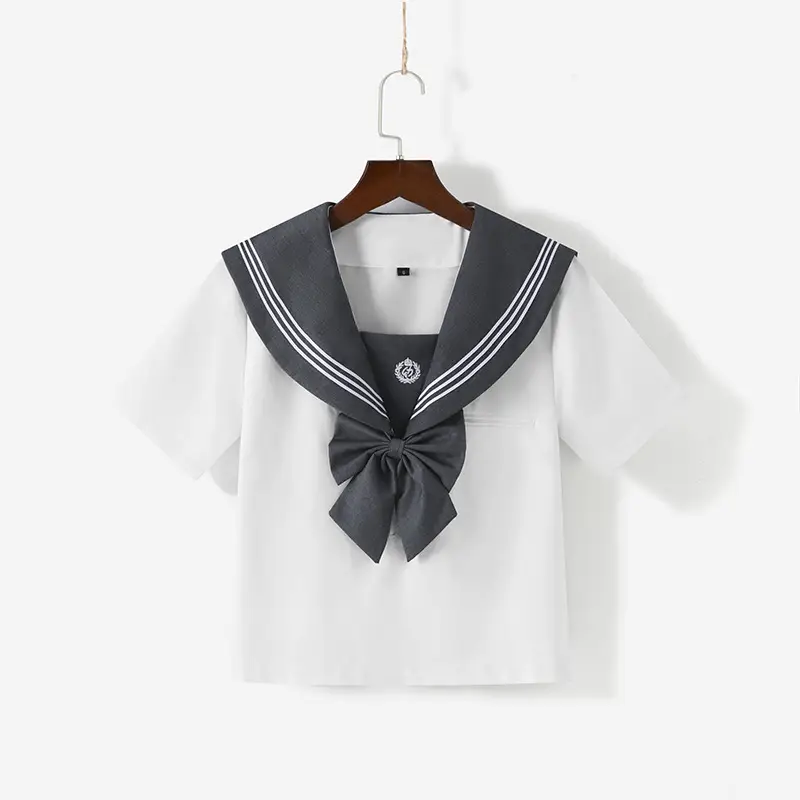 Japanese Embroidered Sailor Suit Top White Grey - Image 4