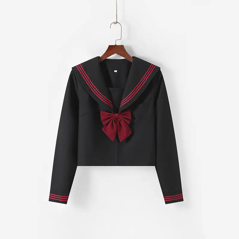 Japanese Orthodox Sailor Suit Black Red Skirt Set - Image 3