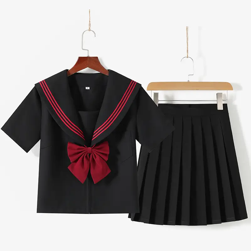 Japanese Orthodox Sailor Suit Black Red Skirt Set - Image 2