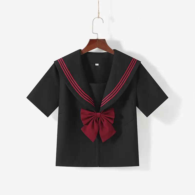 Japanese Orthodox Sailor Suit Black Red Skirt Set - Image 4