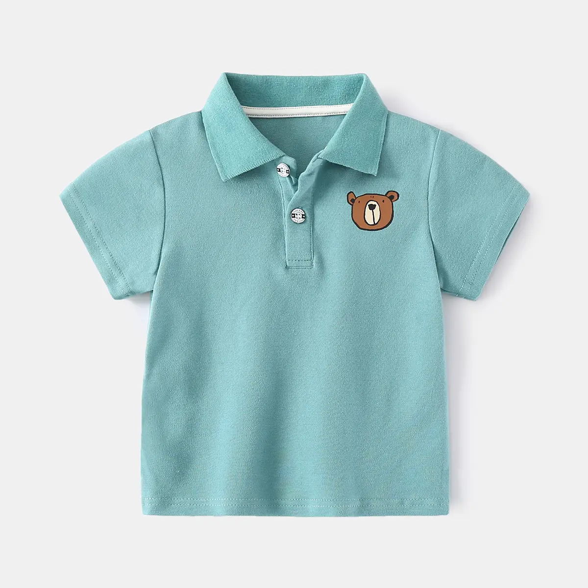 2023 Boys Green Polo Shirt with Bear Print - Image 3