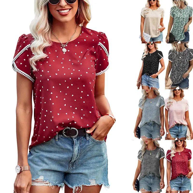 Women European Patchwork T-Shirt with Lace Trim