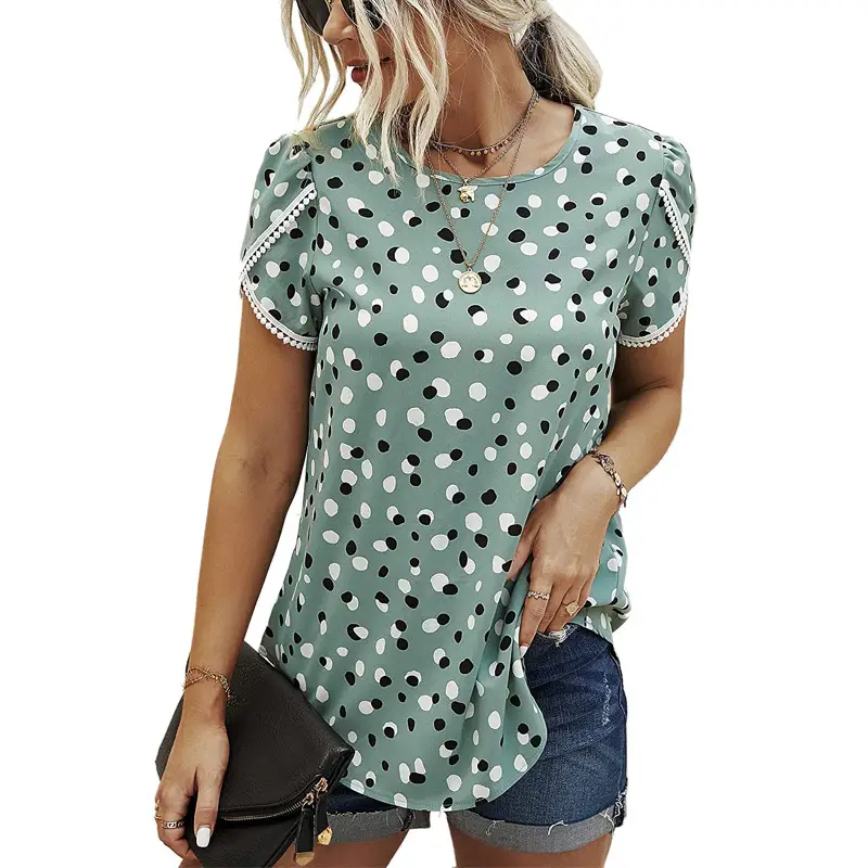 Women European Patchwork T-Shirt with Lace Trim