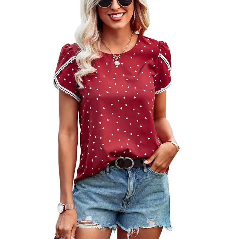 Women European Patchwork T-Shirt with Lace Trim