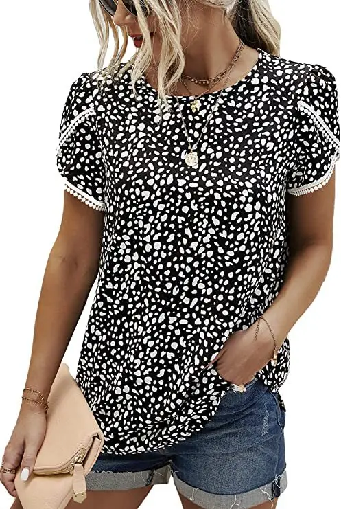 Women European Patchwork T-Shirt with Lace Trim