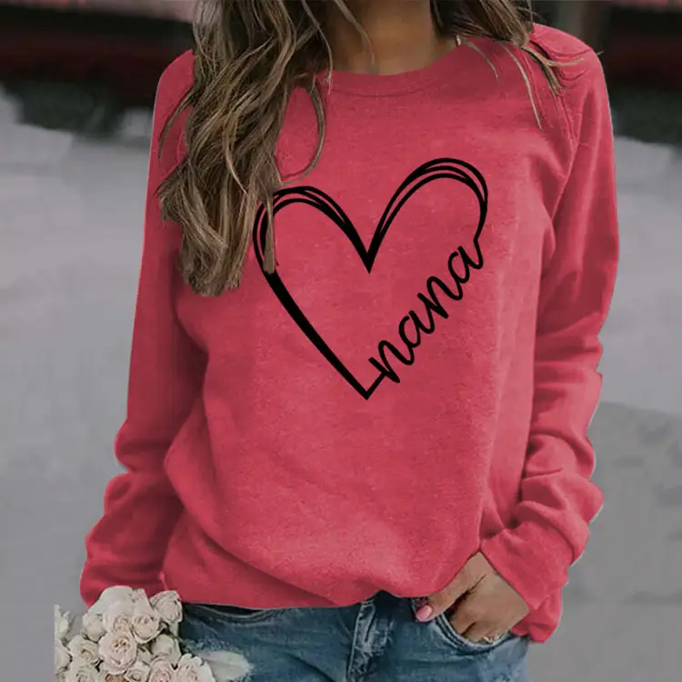 Women's Blue Heart Print Sweatshirt Long Sleeve Winter Wear - Image 17