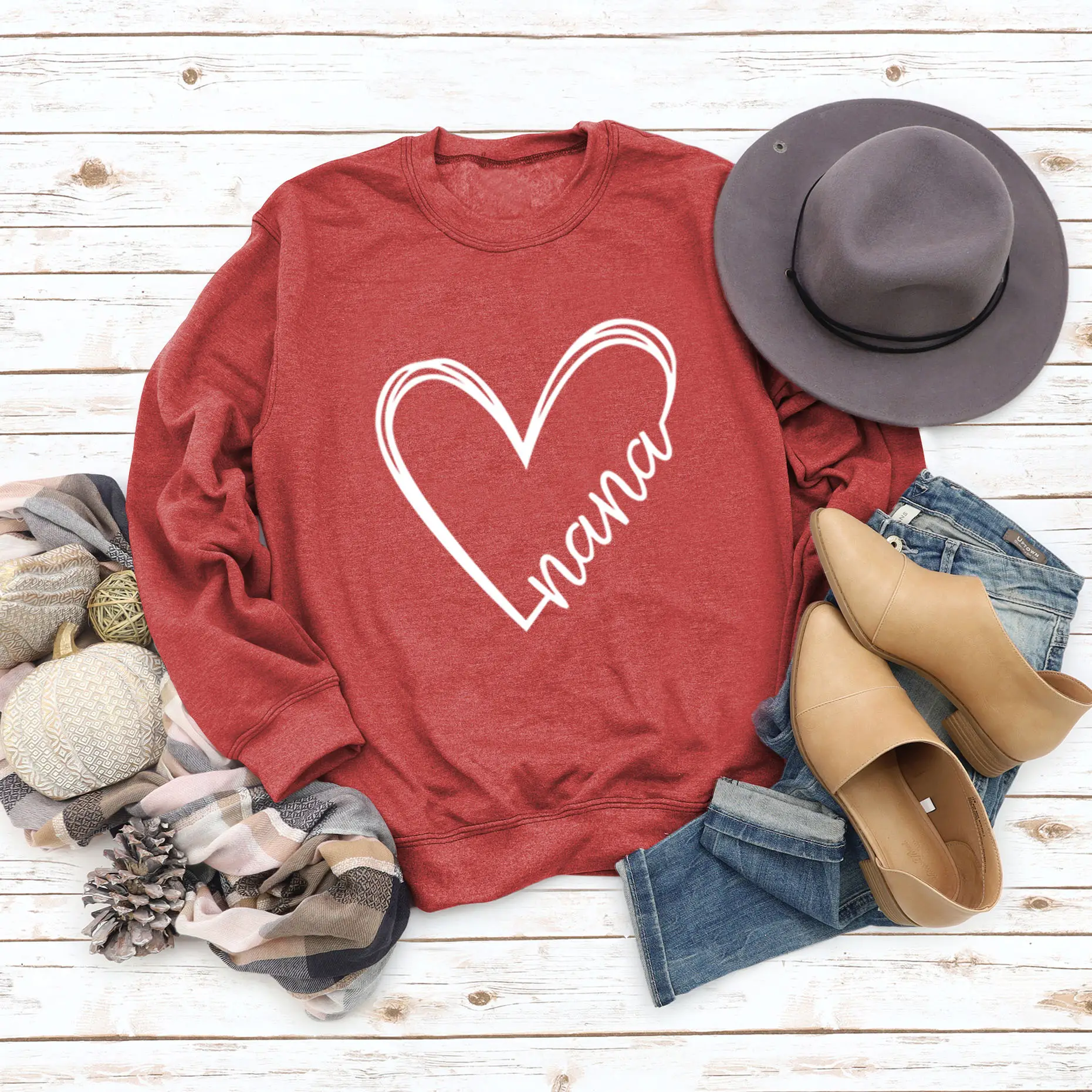 Women's Blue Heart Print Sweatshirt Long Sleeve Winter Wear - Image 10