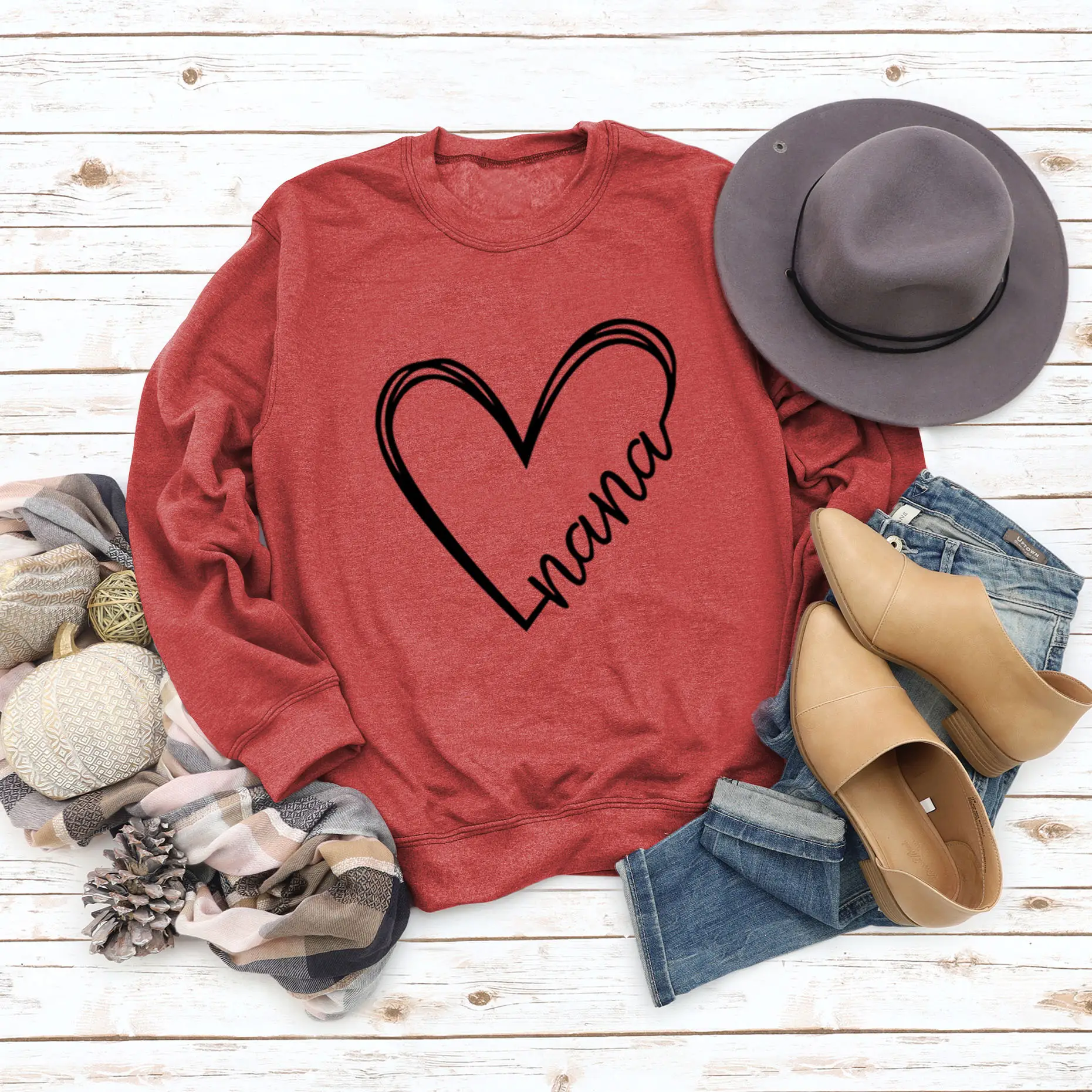 Women's Blue Heart Print Sweatshirt Long Sleeve Winter Wear - Image 11