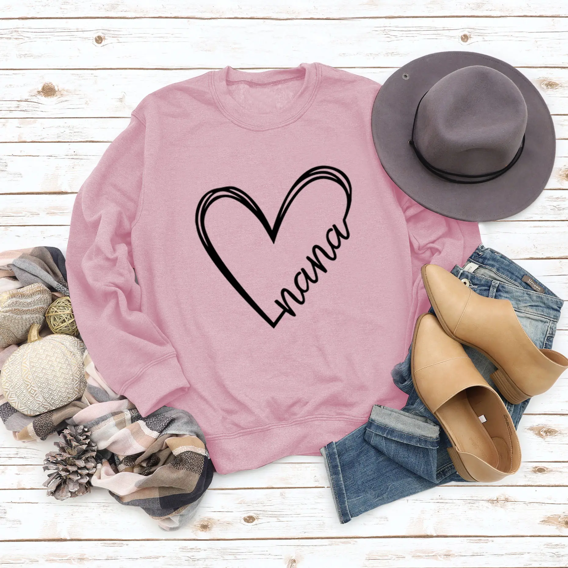 Women's Blue Heart Print Sweatshirt Long Sleeve Winter Wear - Image 3