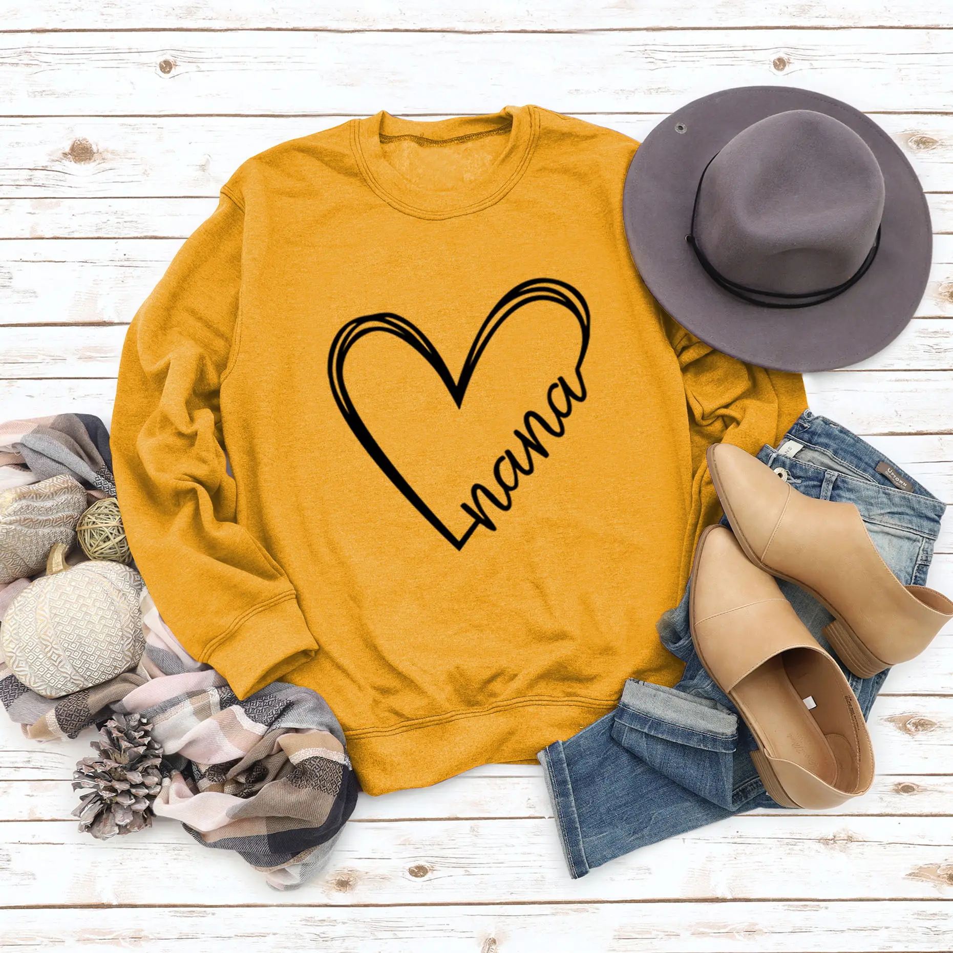Women's Blue Heart Print Sweatshirt Long Sleeve Winter Wear - Image 4