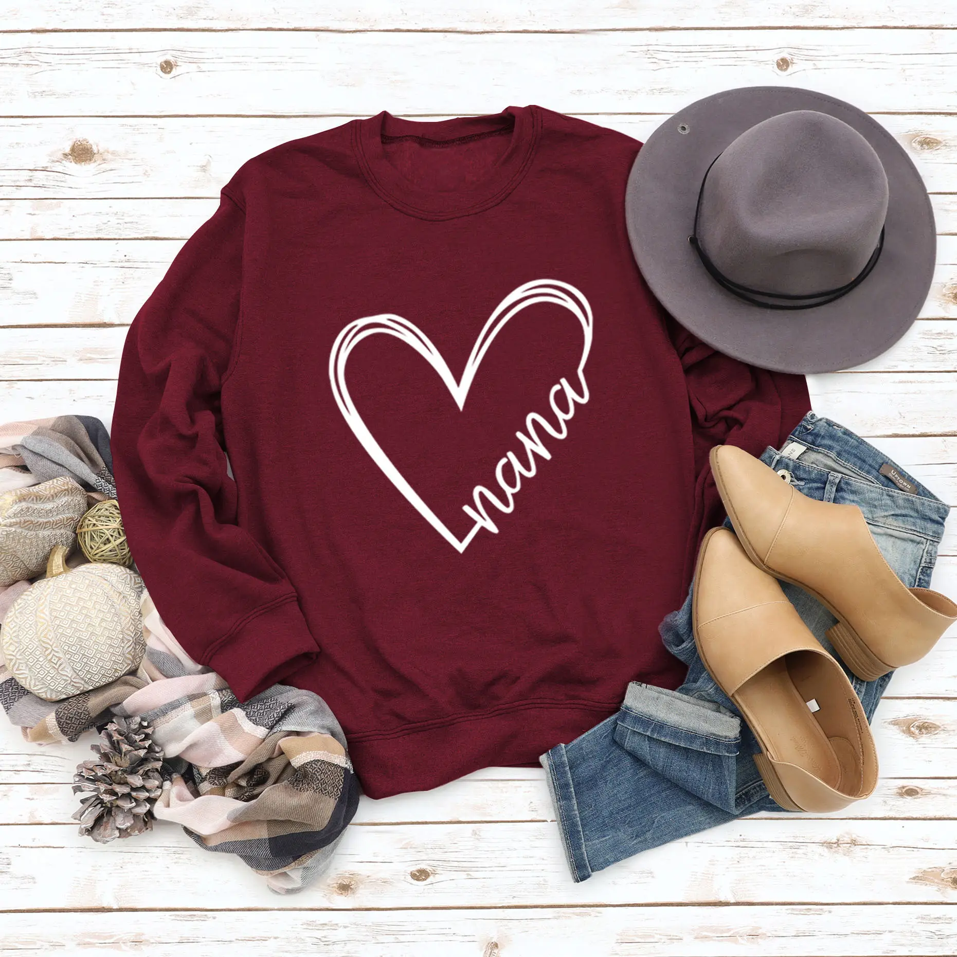 Women's Blue Heart Print Sweatshirt Long Sleeve Winter Wear - Image 6