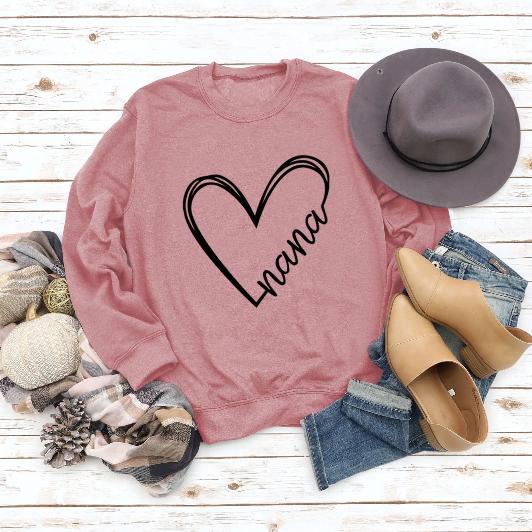 Women's Blue Heart Print Sweatshirt Long Sleeve Winter Wear - Image 8
