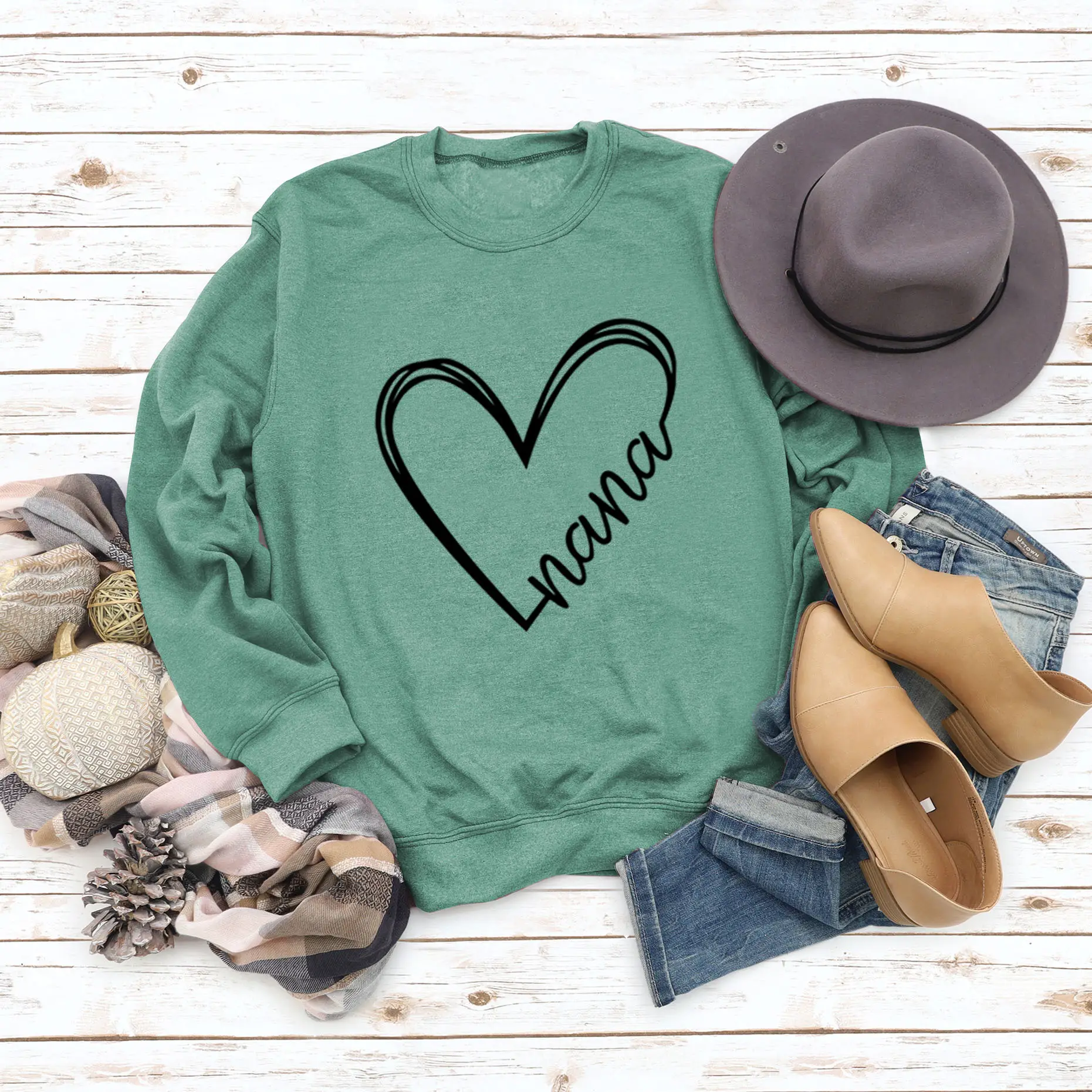 Women's Blue Heart Print Sweatshirt Long Sleeve Winter Wear - Image 9