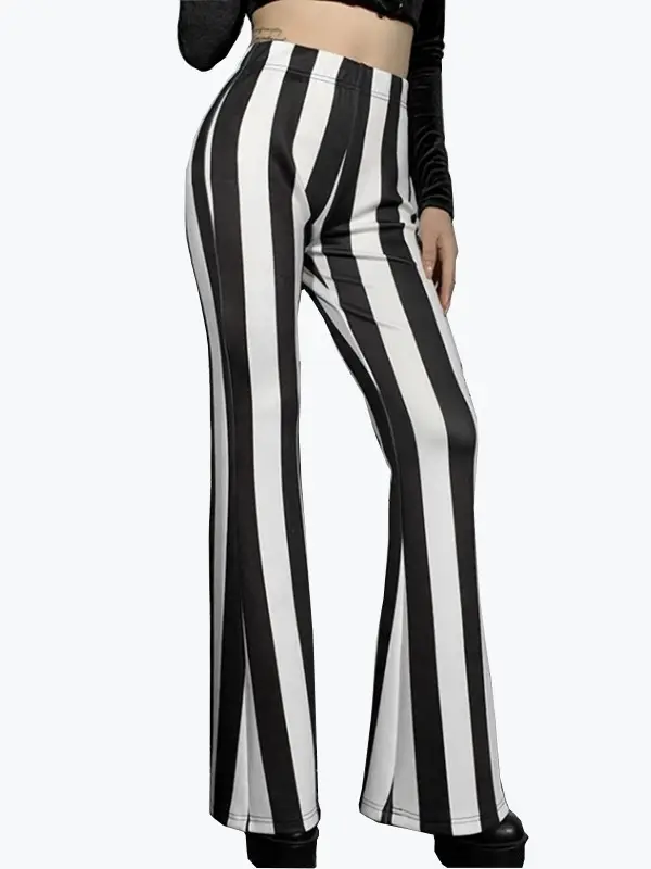 Striped Stretchy Flared Pants for Women Blue White - Image 3