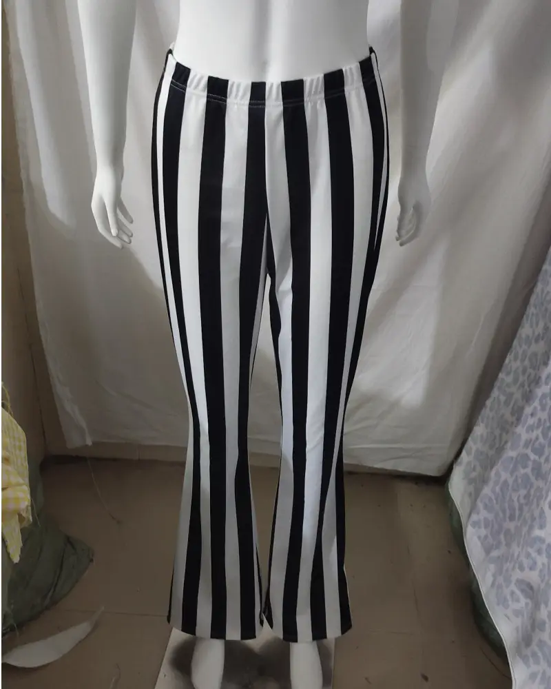 Striped Stretchy Flared Pants for Women Blue White — feature 11