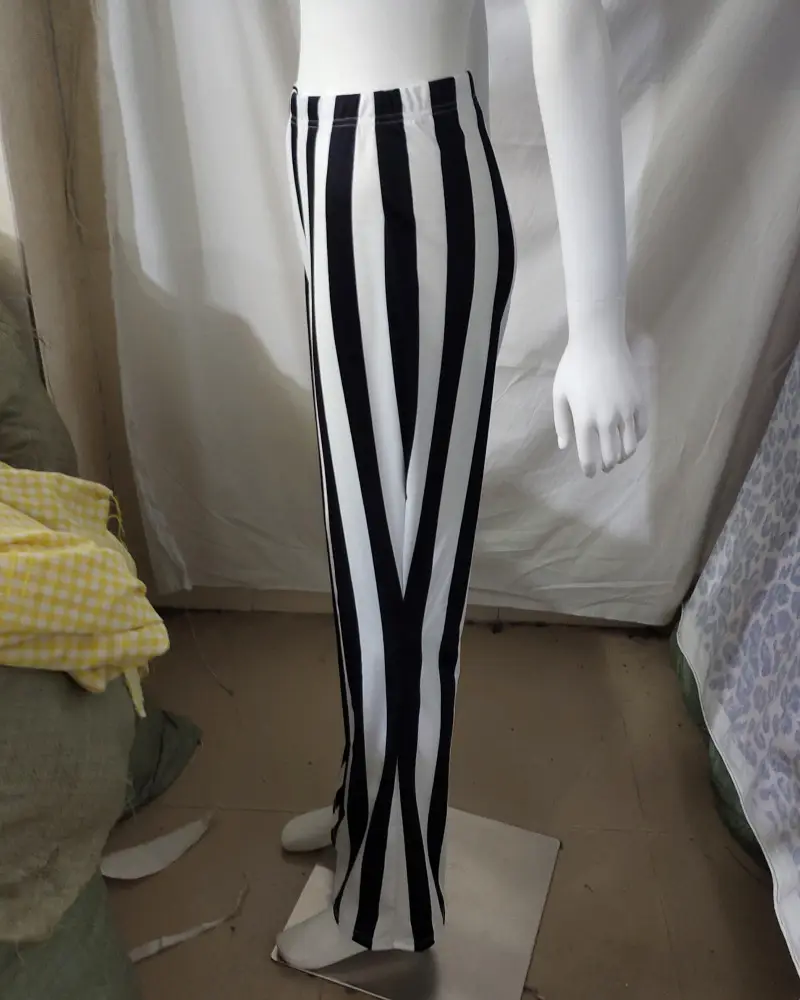 Striped Stretchy Flared Pants for Women Blue White — feature 12