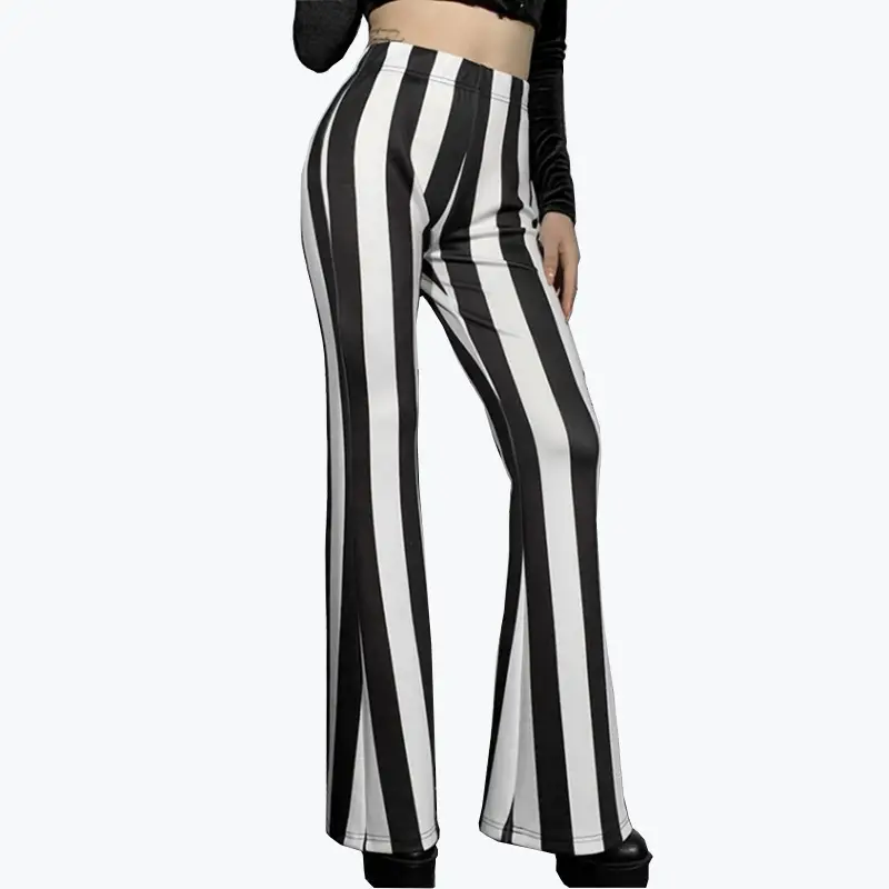 Striped Stretchy Flared Pants for Women Blue White — feature 14
