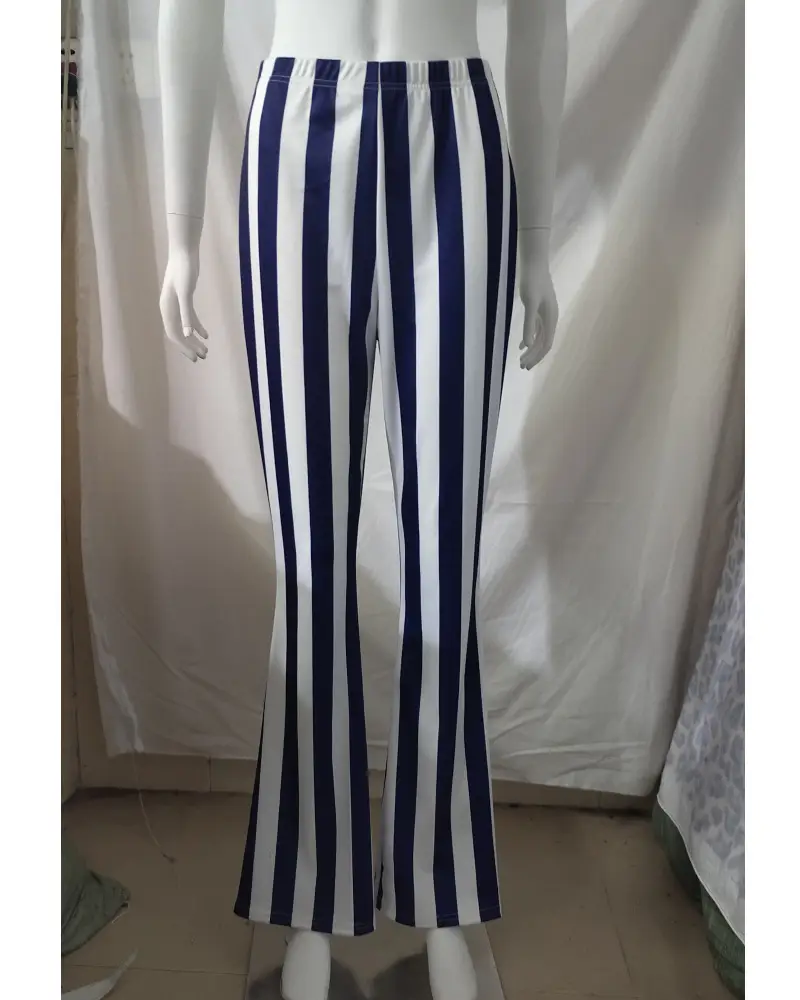 Striped Stretchy Flared Pants for Women Blue White — feature 4