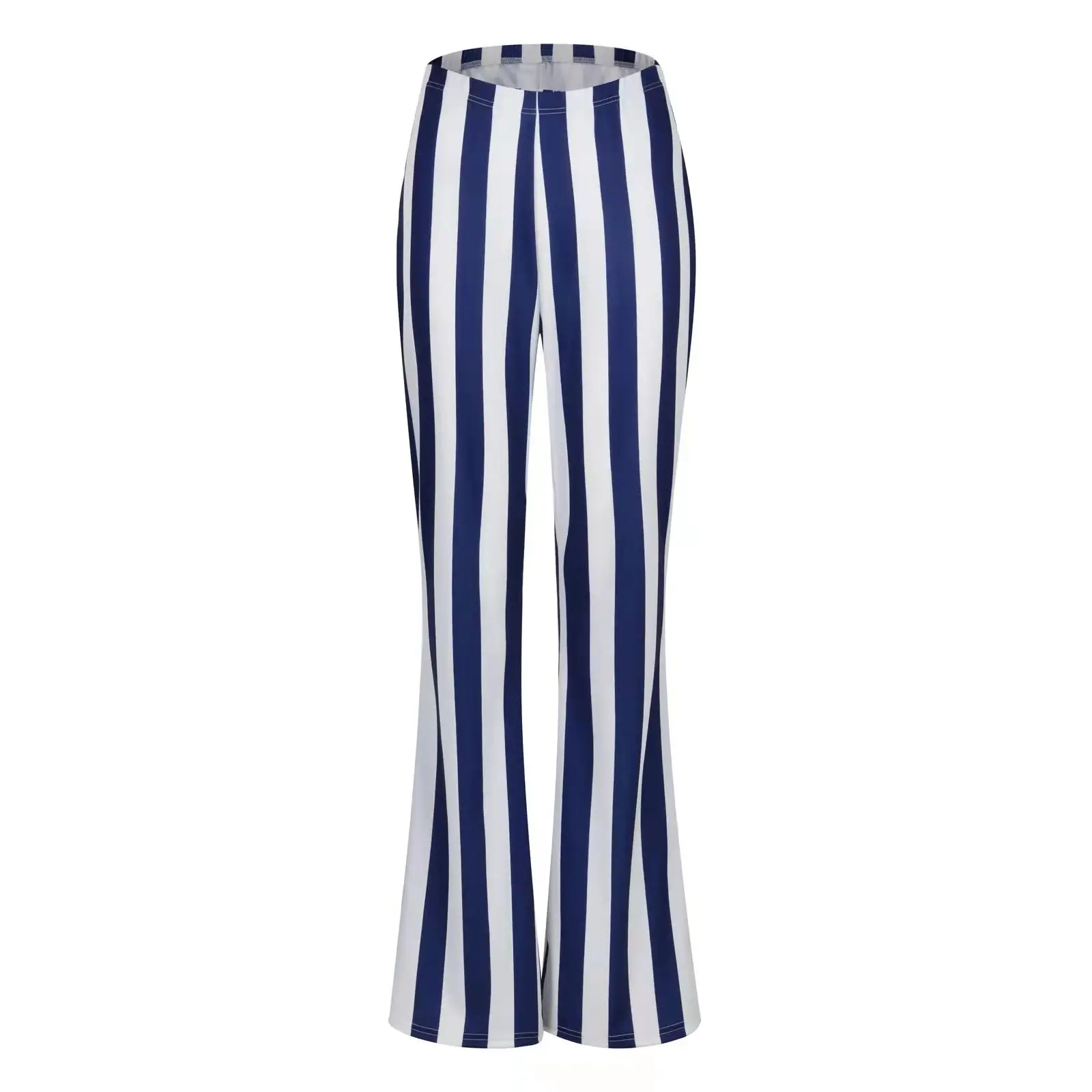 Striped Stretchy Flared Pants for Women Blue White — feature 2