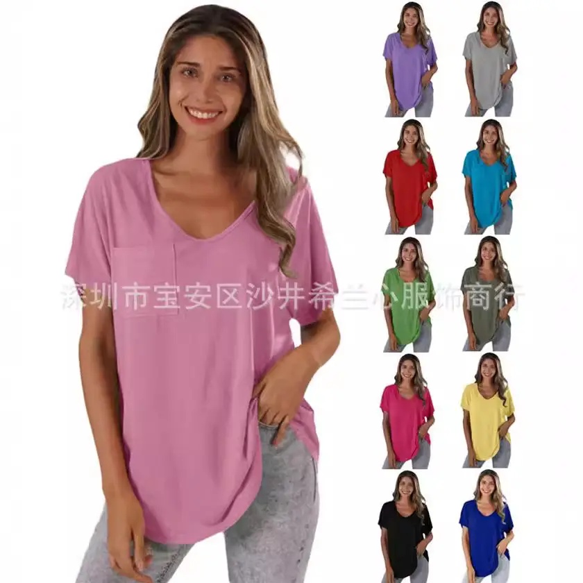 Women V-Neck T-Shirt Olive Green Plus Size