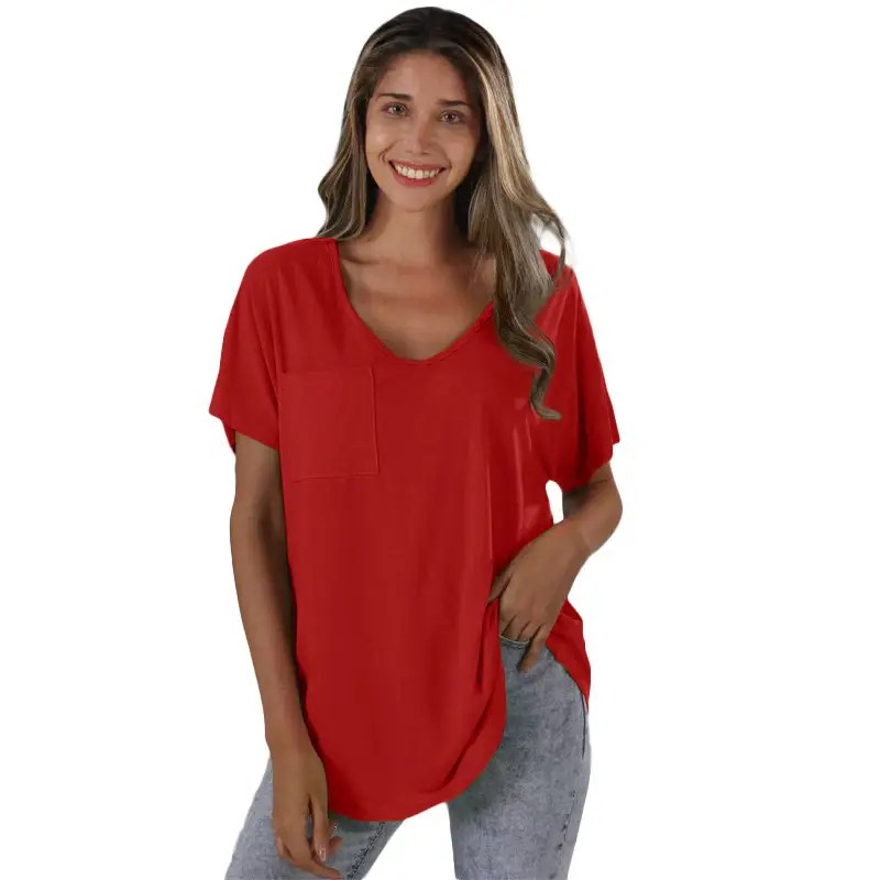 Women V-Neck T-Shirt Olive Green Plus Size