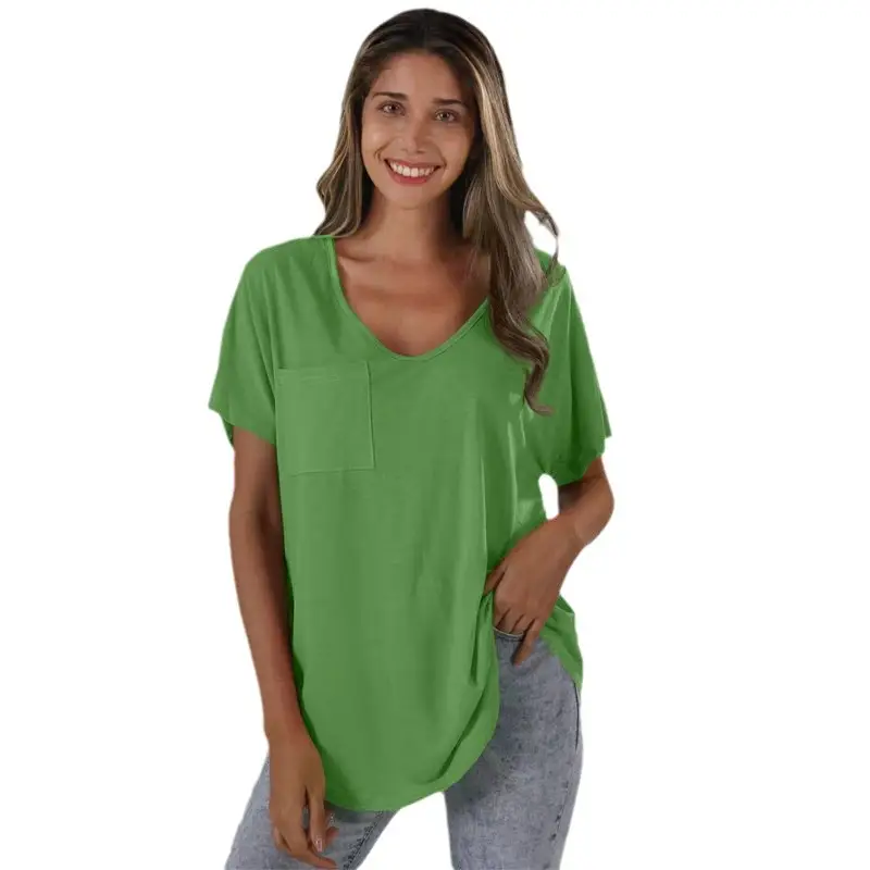 Women V-Neck T-Shirt Olive Green Plus Size