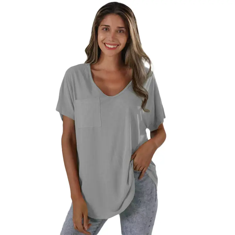 Women V-Neck T-Shirt Olive Green Plus Size