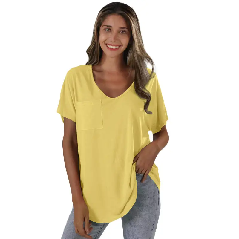 Women V-Neck T-Shirt Olive Green Plus Size