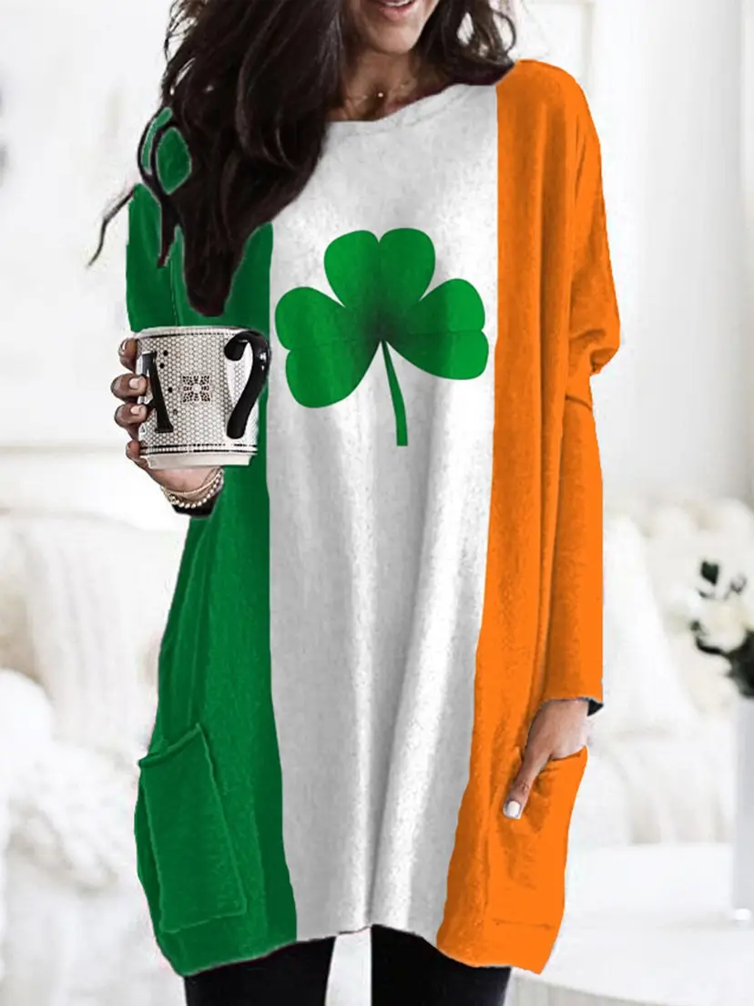 St. Patrick's Day 4-Lever Clover T-Shirt White Green Orange