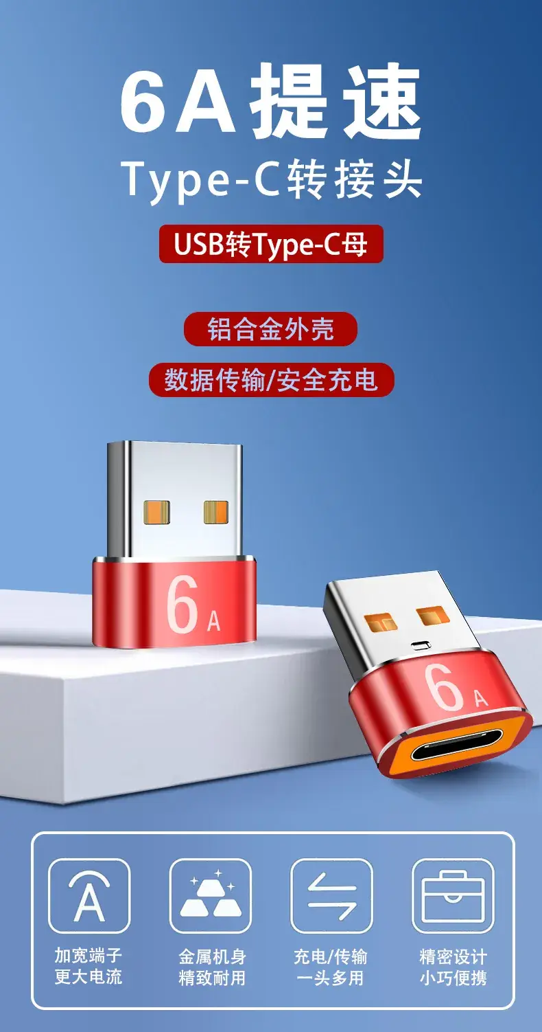 USB Type-C to OTG Female Adapter Fast Charging 6A — feature 1