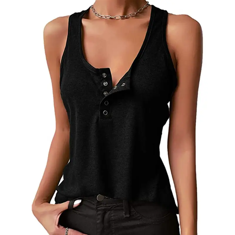 Blue Sleeveless V-Neck Women's Tank Top - Image 12
