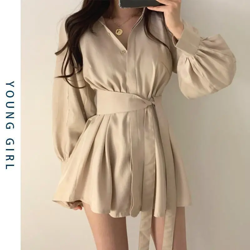 Women 2-Piece Sleeve Shirt & Shorts Set Beige Mid-Length