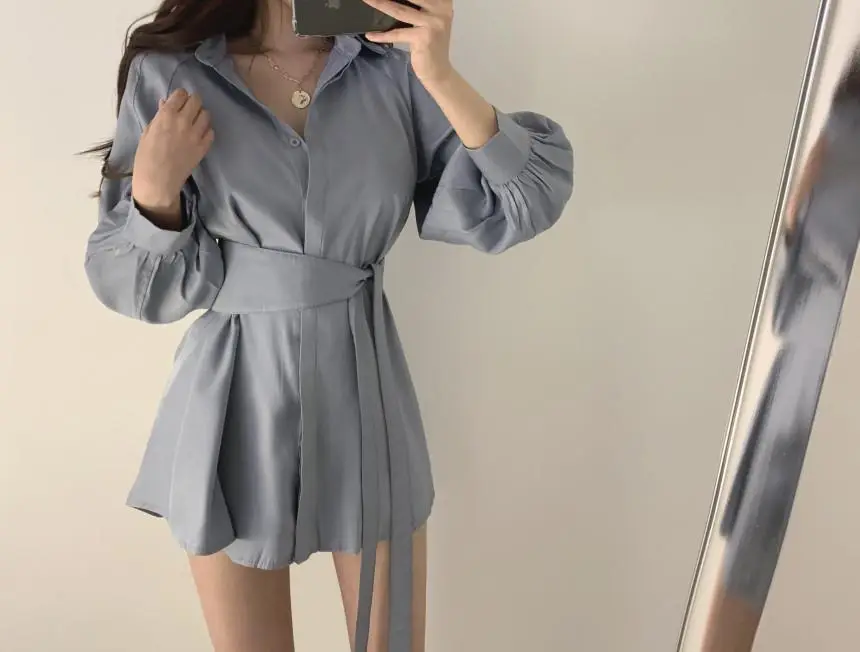 Women 2-Piece Sleeve Shirt & Shorts Set Beige Mid-Length — feature 15