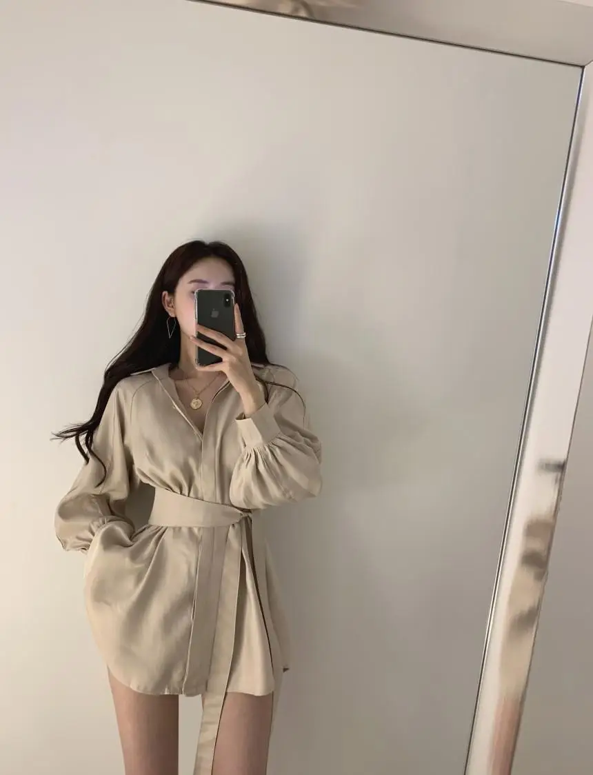 Women 2-Piece Sleeve Shirt & Shorts Set Beige Mid-Length — feature 19