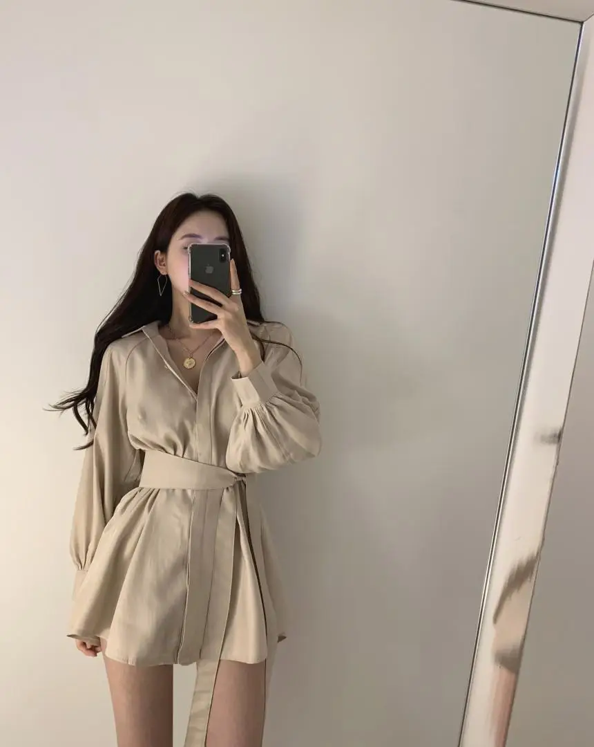 Women 2-Piece Sleeve Shirt & Shorts Set Beige Mid-Length — feature 22